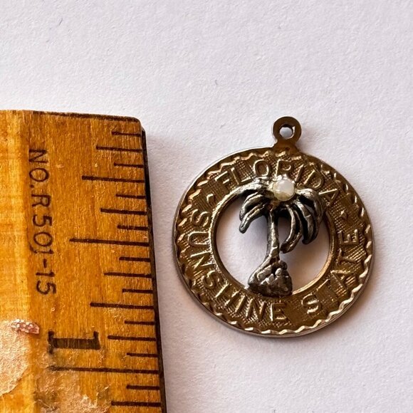 Vtg Florida Sunshine State Sterling Silver Charm Pendant Palm Tree - Picture 2 of 4